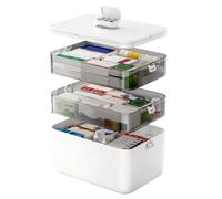 MFUSUL Scatola Portaoggetti per Medicinali a 3 Ripiani, Grande Scatola per Medicinali con Manico e Scomparti Rimovibili, Organizer per Famiglia, Ufficio, Scuola e Viaggi, Bianco