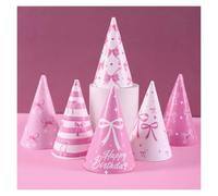 MFWHEFJ Cappellini Compleanno Cappello da festa con fiocco rosa da 18 pezzi | Simpatico cono di civetta di compleanno Bowknot con cordino elastico for la decorazione