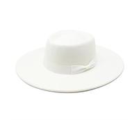 MFWHEFJ Cappello Tesa Larga Donna Cappello a Cilindro Piatto a Tesa Larga da 9,5 cm Cappello da Donna in Feltro Pokr Pie con Berretto da Sposa in Chiesa Bowknot
