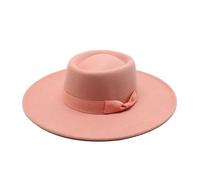 MFWHEFJ Cappello Tesa Larga Donna Cappello a Cilindro Piatto a Tesa Larga da 9,5 cm Cappello da Donna in Feltro Pokr Pie con Berretto da Sposa in Chiesa Bowknot