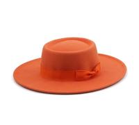 MFWHEFJ Cappello Tesa Larga Donna Cappello a Cilindro Piatto a Tesa Larga da 9,5 cm Cappello da Donna in Feltro Pokr Pie con Berretto da Sposa in Chiesa Bowknot
