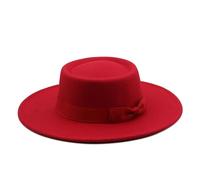 MFWHEFJ Cappello Tesa Larga Donna Cappello a Cilindro Piatto a Tesa Larga da 9,5 cm Cappello da Donna in Feltro Pokr Pie con Berretto da Sposa in Chiesa Bowknot