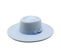 MFWHEFJ Cappello Tesa Larga Donna Cappello a Cilindro Piatto a Tesa Larga da 9,5 cm Cappello da Donna in Feltro Pokr Pie con Berretto da Sposa in Chiesa Bowknot