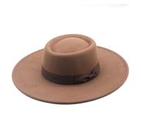 MFWHEFJ Cappello Tesa Larga Donna Cappello a Cilindro Piatto Liscio a Tesa Larga da 9,5 cm Cappello da Donna Fedora in Feltro con Fiocco da Sposa Vintage in Chiesa