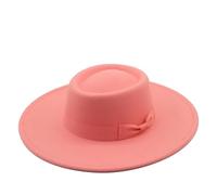 MFWHEFJ Cappello Tesa Larga Donna Cappello a Cilindro Piatto Liscio a Tesa Larga da 9,5 cm Cappello da Donna Fedora in Feltro con Fiocco da Sposa Vintage in Chiesa