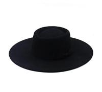 MFWHEFJ Cappello Tesa Larga Donna Cappello a Cilindro Piatto Liscio a Tesa Larga da 9,5 cm Cappello da Donna Fedora in Feltro con Fiocco da Sposa Vintage in Chiesa