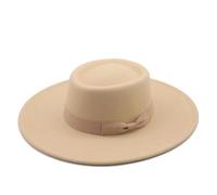 MFWHEFJ Cappello Tesa Larga Donna Cappello a Cilindro Piatto Liscio a Tesa Larga da 9,5 cm Cappello da Donna Fedora in Feltro con Fiocco da Sposa Vintage in Chiesa