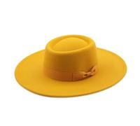 MFWHEFJ Cappello Tesa Larga Donna Cappello a Cilindro Piatto Liscio a Tesa Larga da 9,5 cm Cappello da Donna Fedora in Feltro con Fiocco da Sposa Vintage in Chiesa