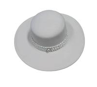 MFWHEFJ Cappello Tesa Larga Donna Cappello Fedora a Tesa Larga da 9,5 cm for Donna Corda Intrecciata Decorazione di Perle Tinta Unita Flat Top Jazz Feltro Paglietta for la Festa in Chiesa