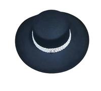 MFWHEFJ Cappello Tesa Larga Donna Cappello Fedora a Tesa Larga da 9,5 cm for Donna Corda Intrecciata Decorazione di Perle Tinta Unita Flat Top Jazz Feltro Paglietta for la Festa in Chiesa