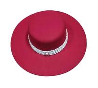MFWHEFJ Cappello Tesa Larga Donna Cappello Fedora a Tesa Larga da 9,5 cm for Donna Corda Intrecciata Decorazione di Perle Tinta Unita Flat Top Jazz Feltro Paglietta for la Festa in Chiesa