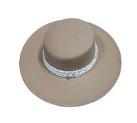 MFWHEFJ Cappello Tesa Larga Donna Cappello Fedora a Tesa Larga da 9,5 cm for Donna Corda Intrecciata Decorazione di Perle Tinta Unita Flat Top Jazz Feltro Paglietta for la Festa in Chiesa