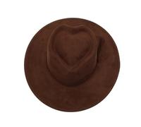 MFWHEFJ Cappello Tesa Larga Donna Cappello in Pelle Scamosciata vegana dal Design a Cuore, Stile Fedora con Corona a Tesa Larga