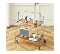 MFWHEFJ Carrello Cucina Utilità barra for carrello da cucina a 2 livelli | Carrello for la conservazione degli alimenti con ruote con maniglia for tavolino del divano del soggiorno(Brown)
