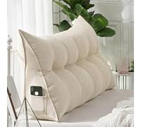 Mfyxde 2026 Pillow Headboard Twin XL, Dorm Wedge Pillow Headboard Twin XL Removable for Cleaning, with Side Pockets (Velvet White,Queen)