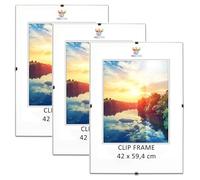 MG Design Cornice a Giorno Set 3 pezzi in A2 42 x 59,4 cm - Cornici senza cornice con acrilico e pannello posteriore in HDF per foto, poster e puzzle, verticale & orizzontale