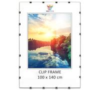 MG Design Cornice Clip 100 x 140 cm - cornice a giorno senza cornice con vetro acrilico e pannello HDF, verticale o orizzontale, per foto, poster, certificati e puzzle