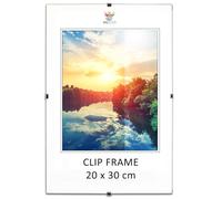 MG Design Cornice Clip 20 x 30 cm - cornice a giorno senza cornice con vetro acrilico e pannello HDF, verticale o orizzontale, per foto, poster, certificati e puzzle