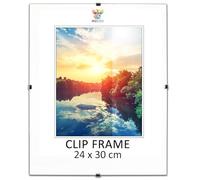 MG Design Cornice Clip 24 x 30 cm - a giorno senza cornice con vetro acrilico e pannello HDF, verticale o orizzontale, per foto, poster, certificati e puzzle