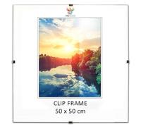 MG Design Cornice Clip 50 x 50 cm - a giorno senza con vetro acrilico e pannello HDF, verticale o orizzontale, per foto, poster, certificati e puzzle