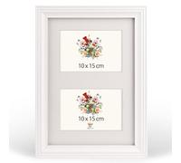 MG Design Cornice collage per 2 foto 10 x 15 cm Bianco - cornice multipla in legno con profilo decorativo fresato, acrilico infrangibile e passepartout, montaggio a parete verticale/orizzontale
