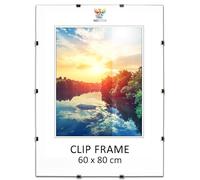MG Design Cornice con clip, 60 x 80 cm, in vetro acrilico infrangibile facile da appendere, per poster, foto e certificati