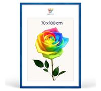 MG Design Cornice portafoto 70 x 100 cm - Cornice in legno Blu con vetro acrilico infrangibile, verticale e orizzontale con fissaggio a parete rinforzato