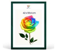 MG Design Cornice portafoto A2 42 x 59,4 cm - Cornice in legno Verde con vetro acrilico infrangibile, verticale e orizzontale con fissaggio a parete stabile