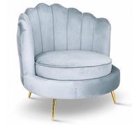MG Design Poltrona conchiglia in velluto Azzurro - Poltrona da salotto con gambe dorate, seduta ampia e schienale capitonné