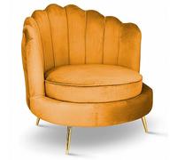 MG Design Poltrona conchiglia in velluto Giallo - Poltrona da salotto con gambe dorate, seduta ampia e schienale capitonné