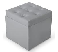 MG Design Pouf Contenitore Ecopelle Argento 50 x 50 cm - Sgabello Imbottito con Coperchio per Soggiorno, Camera da Letto o Ingresso