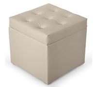 MG Design Pouf Contenitore Ecopelle Beige Chiaro 50 x 50 cm - Sgabello Imbottito con Coperchio per Soggiorno, Camera da Letto o Ingresso