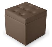 MG Design Pouf Contenitore Ecopelle Beige Scuro 50 x 50 cm - Sgabello Imbottito con Coperchio per Soggiorno, Camera da Letto o Ingresso
