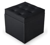 MG Design Pouf Contenitore Ecopelle Grafite 50 x 50 cm - Sgabello Imbottito con Coperchio per Soggiorno, Camera da Letto o Ingresso