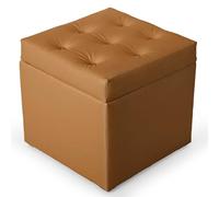 MG Design Pouf Contenitore Ecopelle Marrone Chiaro 50 x 50 cm - Sgabello Imbottito con Coperchio per Soggiorno, Camera da Letto o Ingresso