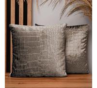 MG Design Set da 2 federe decorative 35 x 35 cm Grigio - con cerniera, superficie effetto coccodrillo, morbide e facili da pulire