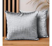 MG Design Set da 2 federe decorative 40 x 40 cm Argento - con cerniera, superficie effetto coccodrillo, morbide e facili da pulire