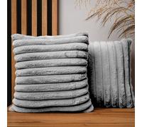 MG Design Set da 2 federe decorative 40 x 40 cm Grigio chiaro - con cerniera, effetto pelliccia lunga morbidissima, facili da pulire