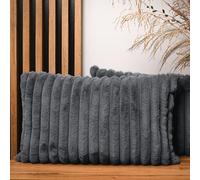 MG Design Set da 2 federe decorative 40 x 60 cm Grigio - con cerniera, effetto pelliccia lunga morbidissima, facili da pulire