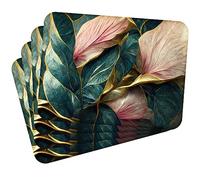 MG Design Set di 4 tovagliette in sughero - Leaves with gold 1 - 30 × 40 cm - resistenti al calore, antiscivolo e facili da pulire, con base in sughero naturale