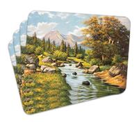 MG Design Set di 4 tovagliette in sughero - Morning by the river in the forest - 30 × 40 cm - resistenti al calore, antiscivolo e facili da pulire, con base in sughero naturale