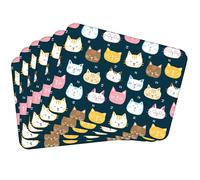 MG Design Set di 6 tovagliette in sughero - Colorful Vector Kitties 1 - 30 × 40 cm - resistenti al calore, antiscivolo e facili da pulire, con base in sughero naturale