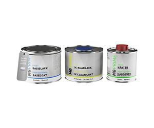 MG PRIME Barattoli vernice per Alfa Romeo 651/A Grigio Stromboli Me. 1,25L | Stromboli Grau Metallic / Grigio Stromboli Metallic, Vernice per auto, Kit vernice di base + trasparente 2K + indurente