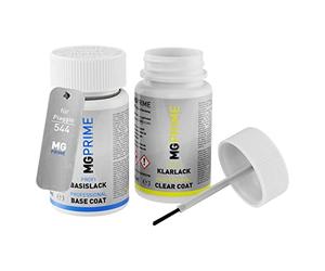 MG PRIME Pennarello per ritocco per Piaggio 544 Bianco Fusion + trasparente | Weiss Innocenza, Vernice per auto, Kit vernice di base + trasparente, Flaconi di vernice con pennellino, 50ml cad.