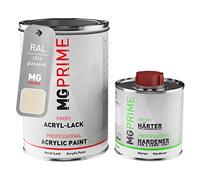 MG PRIME RAL 1013 Bianco perla/Oyster white lucido Vernice acrilica 1,5 litri / 1500 ml in barattolo incl. indurente
