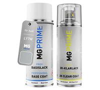 MG PRIME Vernice per auto Kit bombolette spray 2K per Audi LY7W / Y7W / 5B Lichtsilber Metallic/Light Silver Metallic Vernice di base 2 componenti vernice trasparente