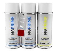 MG PRIME Vernice per auto Kit di bombolette a spruzzo per Opel 51A / G1R 50Y Peperoncino Red Metallic/Chili Rot Metallic Vernice di fondo vernice di base vernice trasparente 400ml