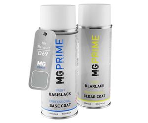 MG PRIME Vernice per auto Kit di bombolette a spruzzo per Renault D69 Gris Platine Metallic/Mercury Metallic Bomboletta spray da 400ml di vernice di base vernice trasparente