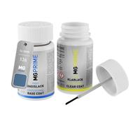 MG PRIME Vernice per auto Pennarello ritocco per BMW 136 Alaskablau Me. +1K | Alaska Blue Metallic / Alaskablau Metallic, Kit vernice di base + trasparente, Flaconi di vernice con pennellino, 50ml cad.