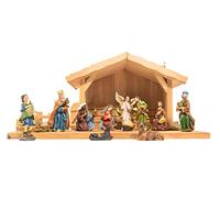 mgc24 Presepe da tavolo in legno, completo di 11 statuine dipinte a mano, illuminazione a LED